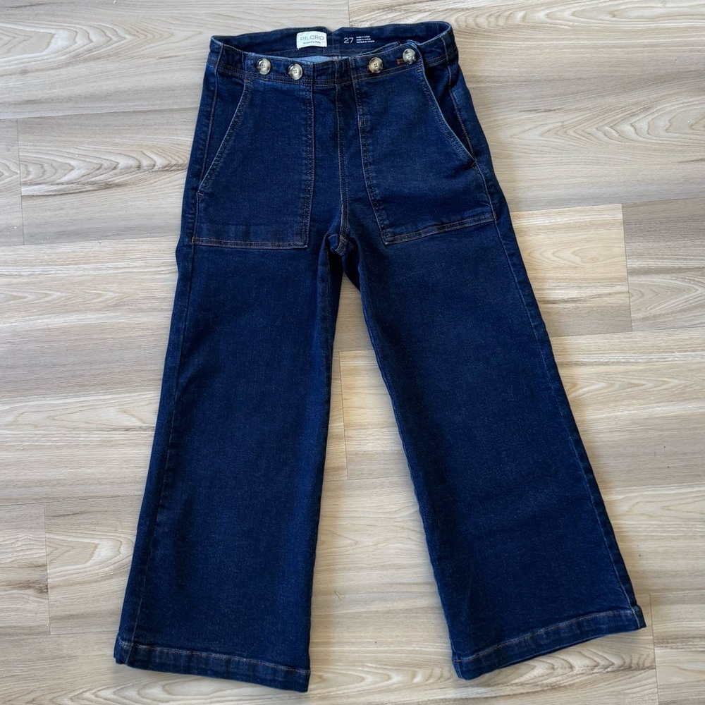 Pilcro Cropped Wide-Leg Jeans in Dark Blue
